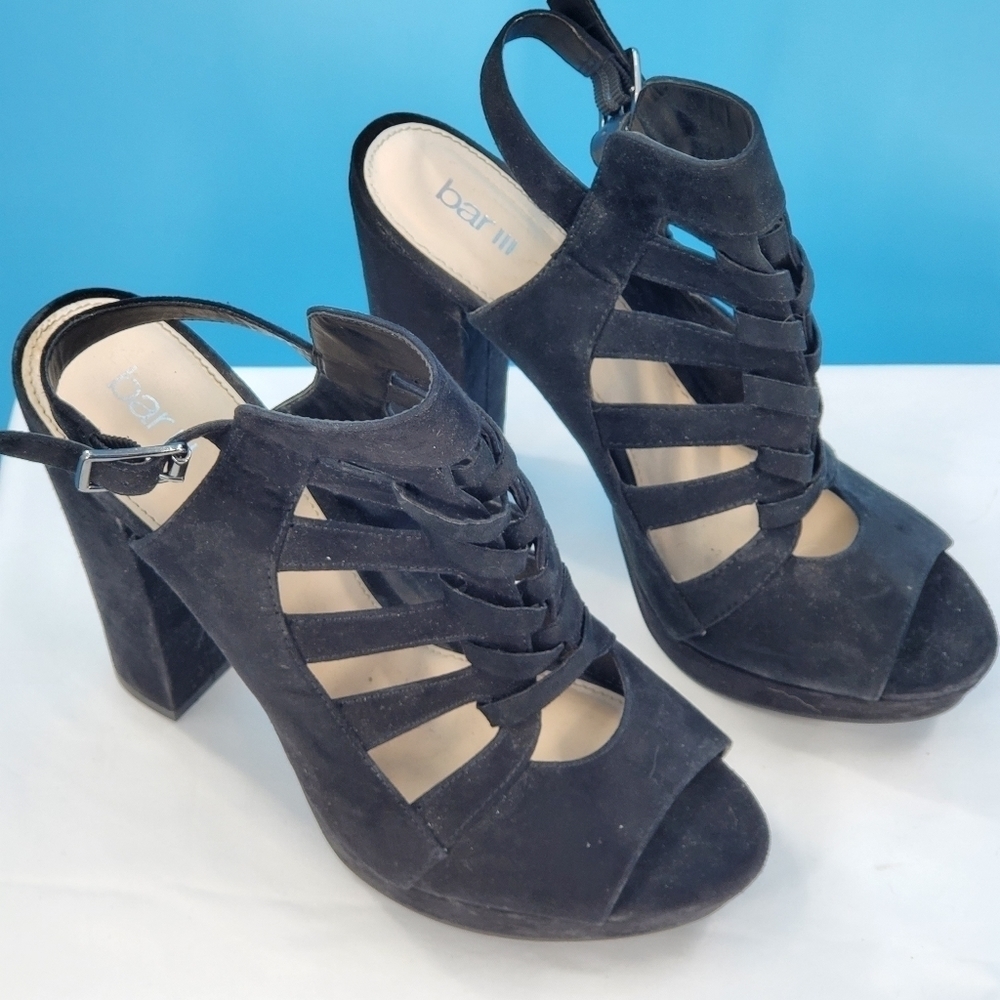 Bar III black velvet open toe platform heels 9 - Picture 2 of 12